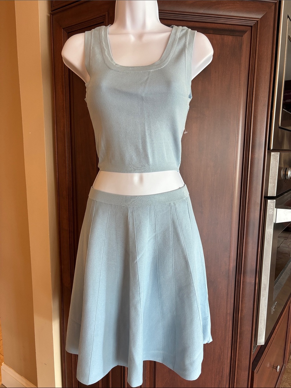WOW couture Light Blue Cropped Tank Top and A-Line Knit Skirt Set